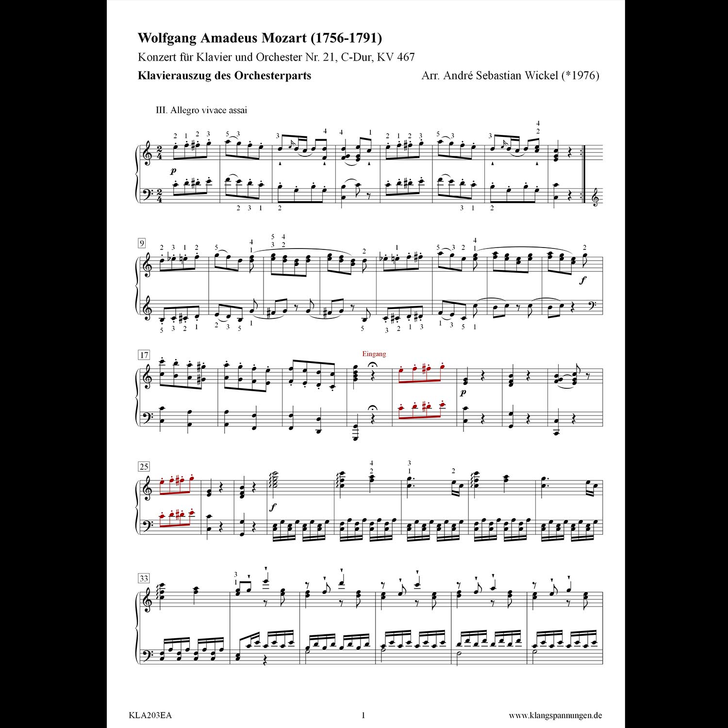 Cover: Wolfgang Amadeus Mozart Klavierkonzert Nr. 21 C-Dur KV 467 Satz 3